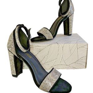 Chase + Chloe Tawny Black Suede Rhinestone Heels Women's 7.5